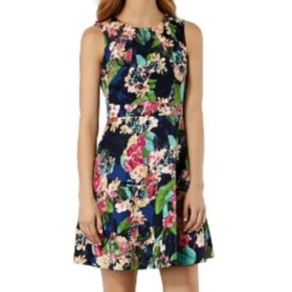 Karen Millen Floral Mini Dress Women's Navy Pockets Women's Size 4 - Picture 2 of 7